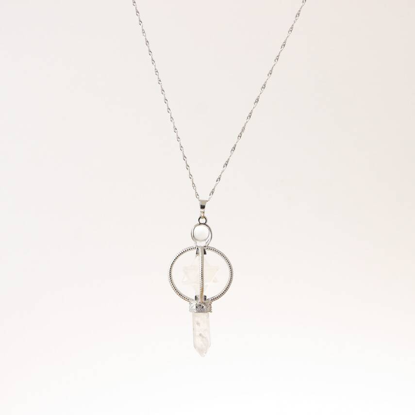 Kristal Kuvars Doğal Taş Markapon Yıldızlı Kolye, Gümüş Zincir - 2