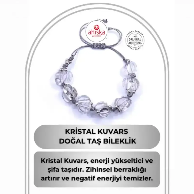 Kristal Kuvars Doğal Taş Merdiven Kapama Naturel Kesim İpli Her Bileğe Ayarlanabilir Bileklik - 1