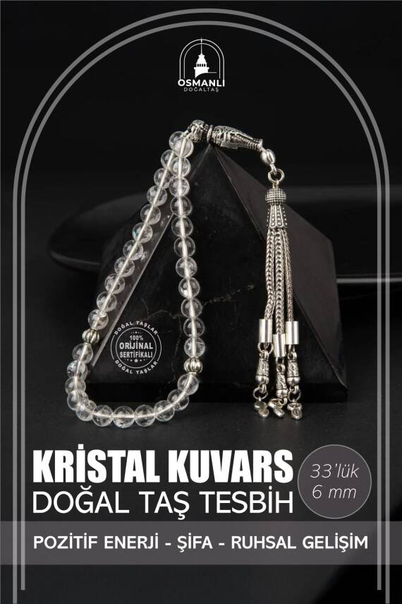 Kristal Kuvars Doğal Taş Tesbih 33lük - 6mm - 1