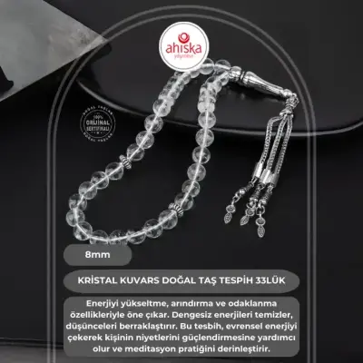 Kristal Kuvars Doğal Taş Tesbih 33lük - 8mm - 1