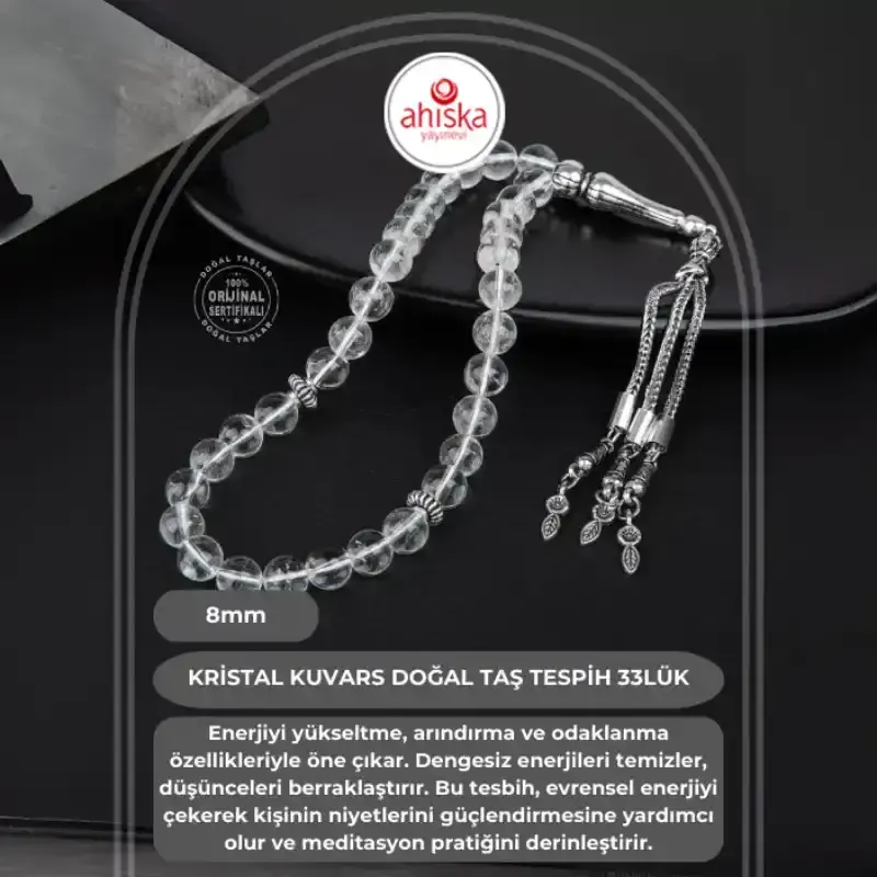 Kristal Kuvars Doğal Taş Tesbih 33lük - 8mm - 1