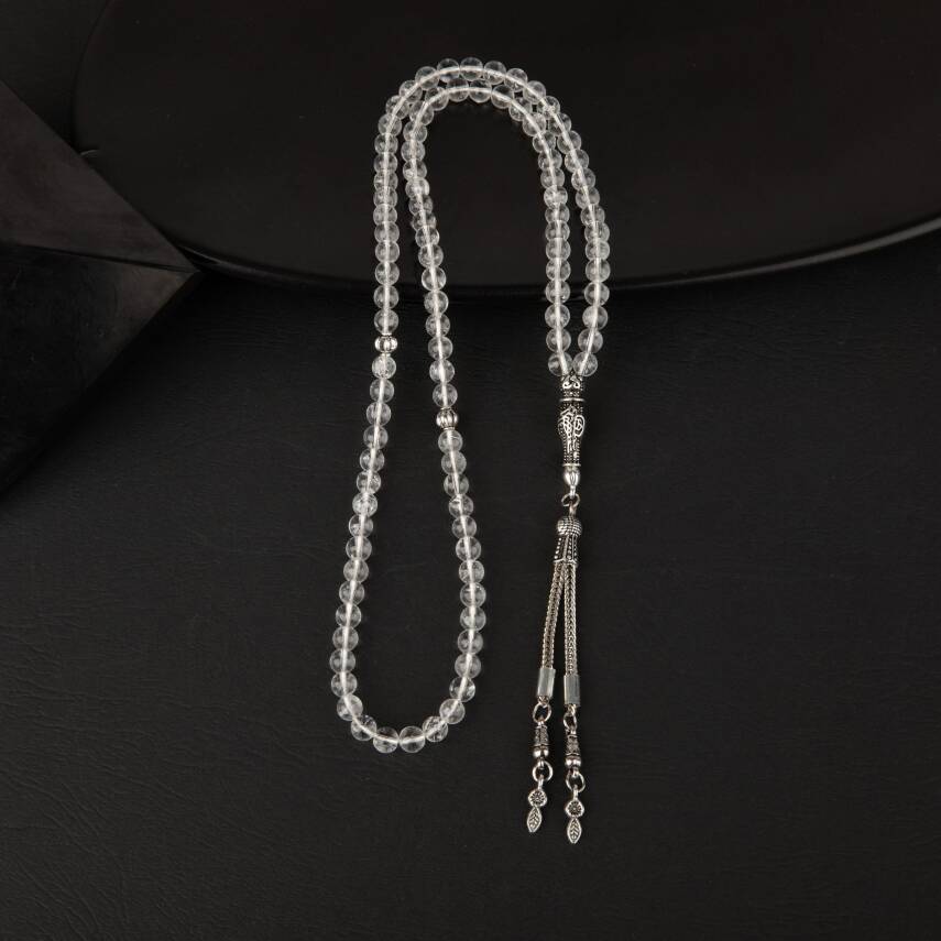 Kristal Kuvars Doğal Taş Tesbih 99luk - 6mm - 2