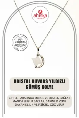 Kristal Kuvars Doğal Taş Yıldızlı Kolye, Gümüş Zincir - Doğal Taş (1)