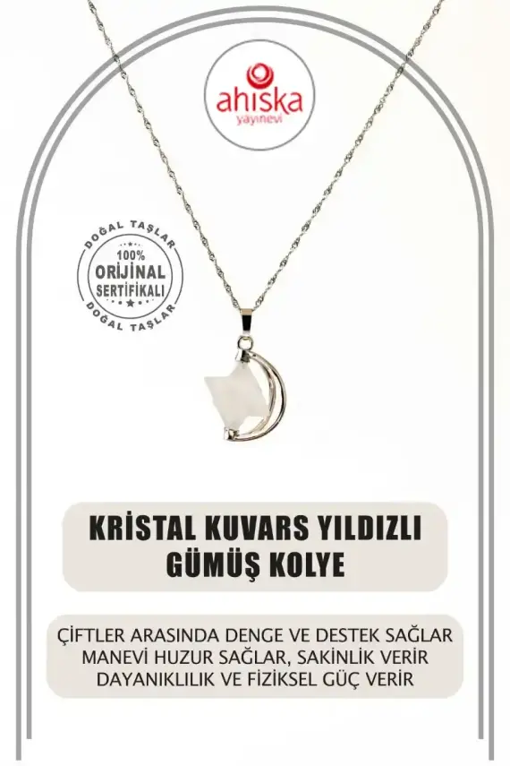 Kristal Kuvars Doğal Taş Yıldızlı Kolye, Gümüş Zincir - 2