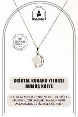 Kristal Kuvars Doğal Taş Yıldızlı Kolye, Gümüş Zincir - Osmanlı Doğaltaş