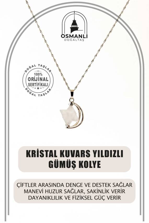 Kristal Kuvars Doğal Taş Yıldızlı Kolye, Gümüş Zincir - 1