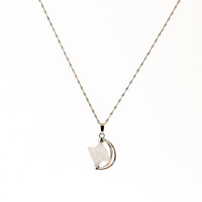 Kristal Kuvars Doğal Taş Yıldızlı Kolye, Gümüş Zincir - 2