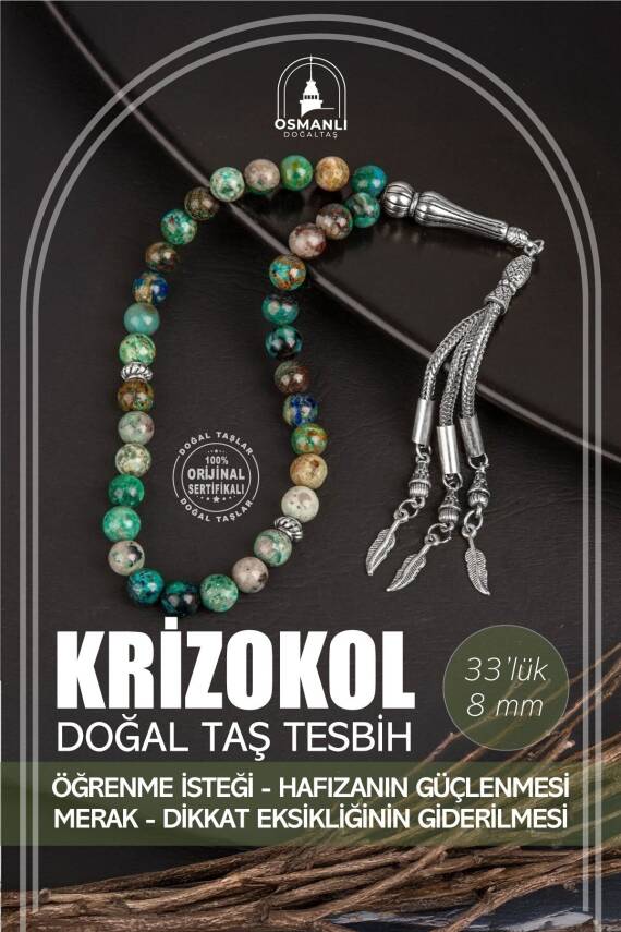 Krizokol Doğal Taş Tesbih 33lük - 8mm - 1