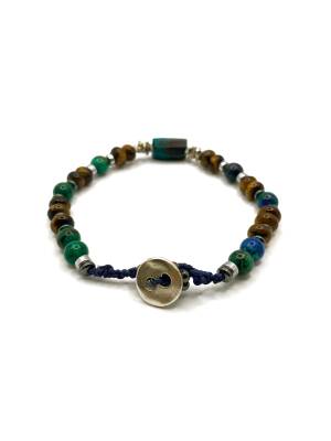 Krizokol-Kaplan Gözü-Azurit Malakit-Hematit Doğal Taş Gümüş Erkek Bileklik - 4