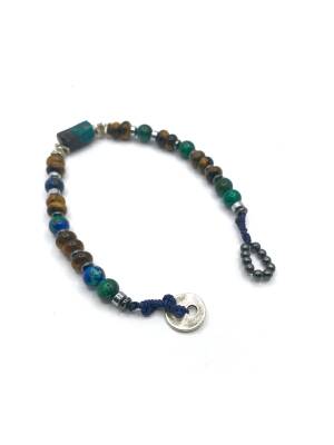 Krizokol-Kaplan Gözü-Azurit Malakit-Hematit Doğal Taş Gümüş Erkek Bileklik - 5