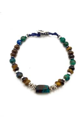 Krizokol-Kaplan Gözü-Azurit Malakit-Hematit Doğal Taş Gümüş Erkek Bileklik - 8