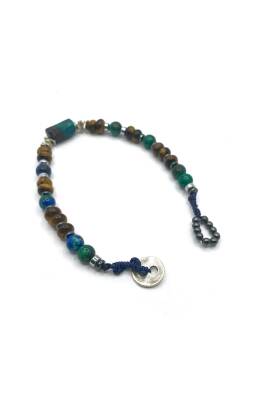 Krizokol-Kaplan Gözü-Azurit Malakit-Hematit Doğal Taş Gümüş Erkek Bileklik - 10