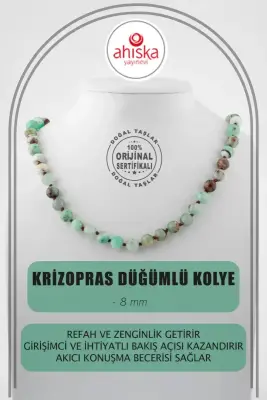 Krizopras 8 mm Düğümlü Doğal Taş Kolye - 1