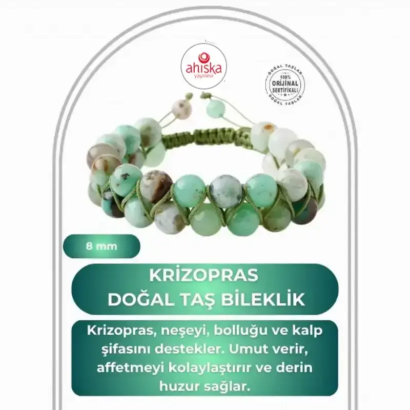 Krizopras 8mm Çift Sıra Makrome Doğal Taş Bileklik - 2