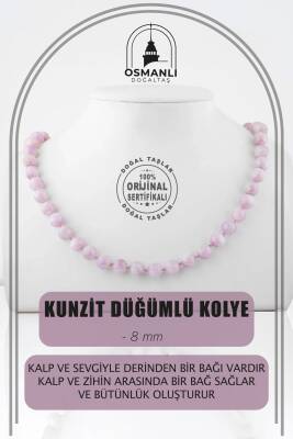 Kunzit 8 mm Düğümlü Doğal Taş Kolye - Osmanlı Doğaltaş