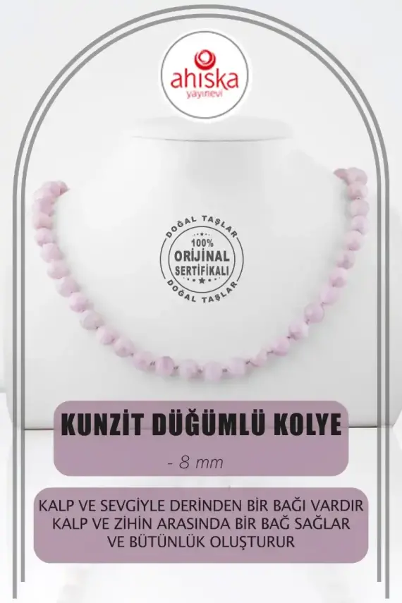 Kunzit 8 mm Düğümlü Doğal Taş Kolye - 1