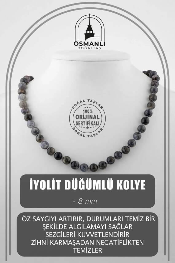 Kunzit 8 mm Düğümlü Doğal Taş Kolye - 1