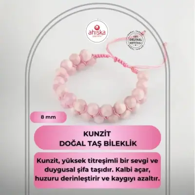 Kunzit 8mm Çift Sıra Makrome Doğal Taş Bileklik - Doğal Taş (1)
