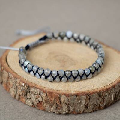 Labradorit 3-4mm Çift Sıra Doğal Taş Bileklik - Osmanlı Doğaltaş