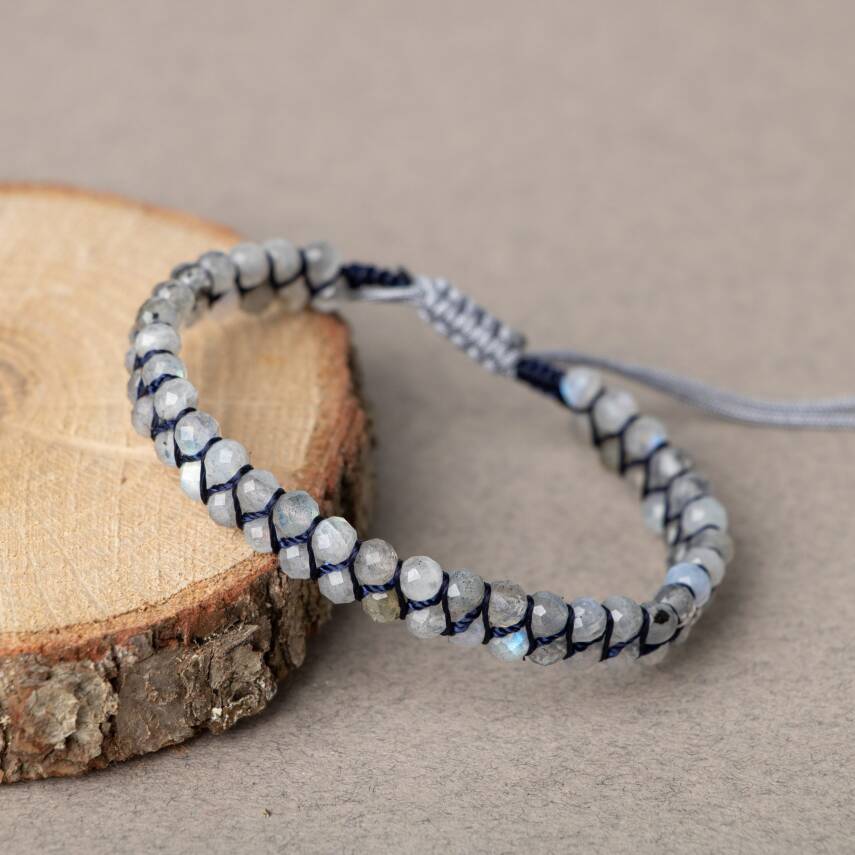 Labradorit 3-4mm Çift Sıra Doğal Taş Bileklik - 2