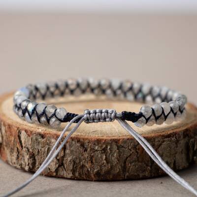 Labradorit 3-4mm Çift Sıra Doğal Taş Bileklik - 3