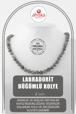 Labradorit 8 mm Düğümlü Doğal Taş Kolye - 1