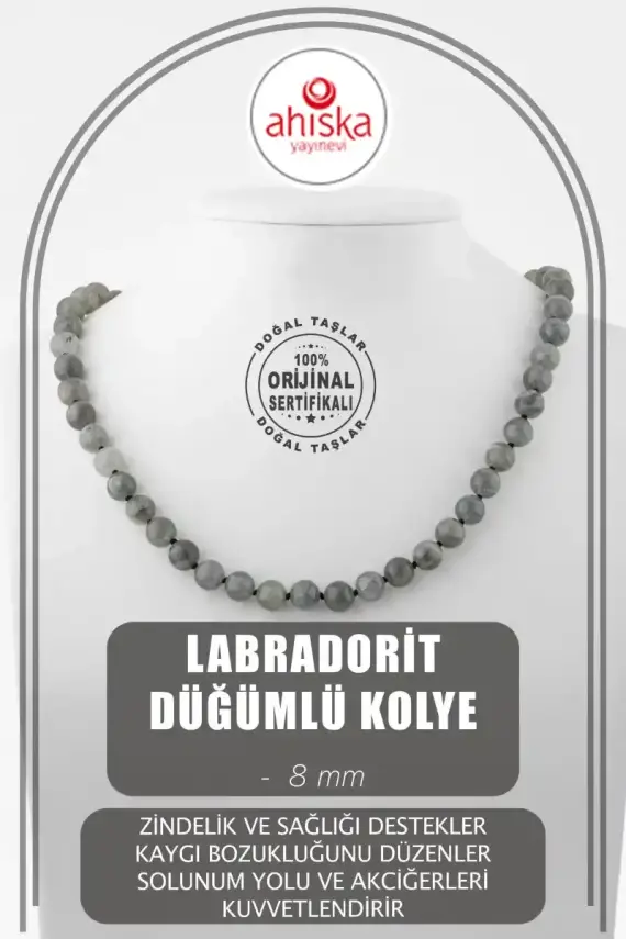 Labradorit 8 mm Düğümlü Doğal Taş Kolye - 1