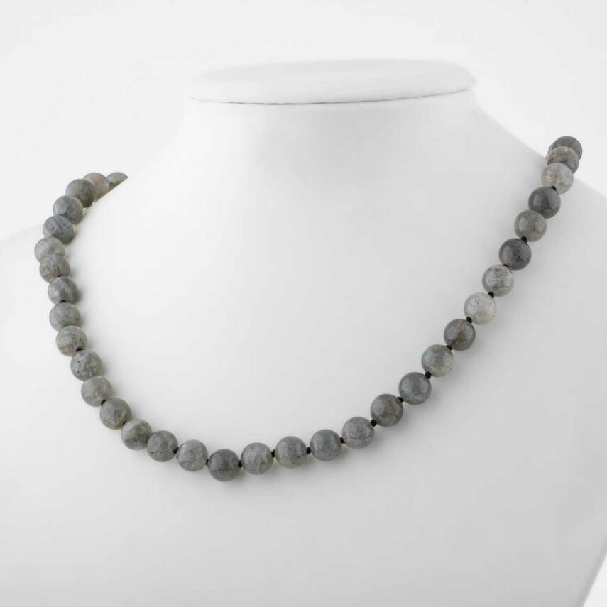 Labradorit 8 mm Düğümlü Doğal Taş Kolye - 2