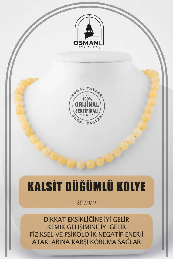 Labradorit 8 mm Düğümlü Doğal Taş Kolye - 1