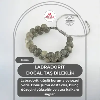 Labradorit 8mm Çift Sıra Makrome Doğal Taş Bileklik - Doğal Taş (1)