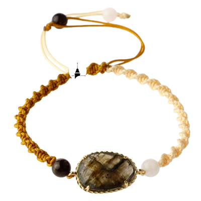 Labradorit-Ay Taşı Doğal Taş Makrome Örgü Bileklik - Osmanlı Doğaltaş