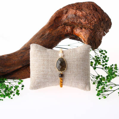 Labradorit-Ay Taşı Doğal Taş Makrome Örgü Bileklik - 2