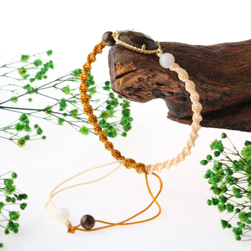 Labradorit-Ay Taşı Doğal Taş Makrome Örgü Bileklik - 3