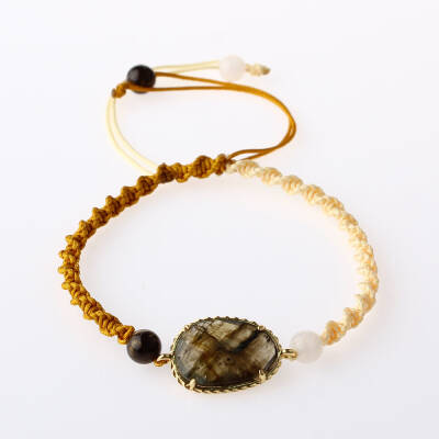 Labradorit-Ay Taşı Doğal Taş Makrome Örgü Bileklik - 4