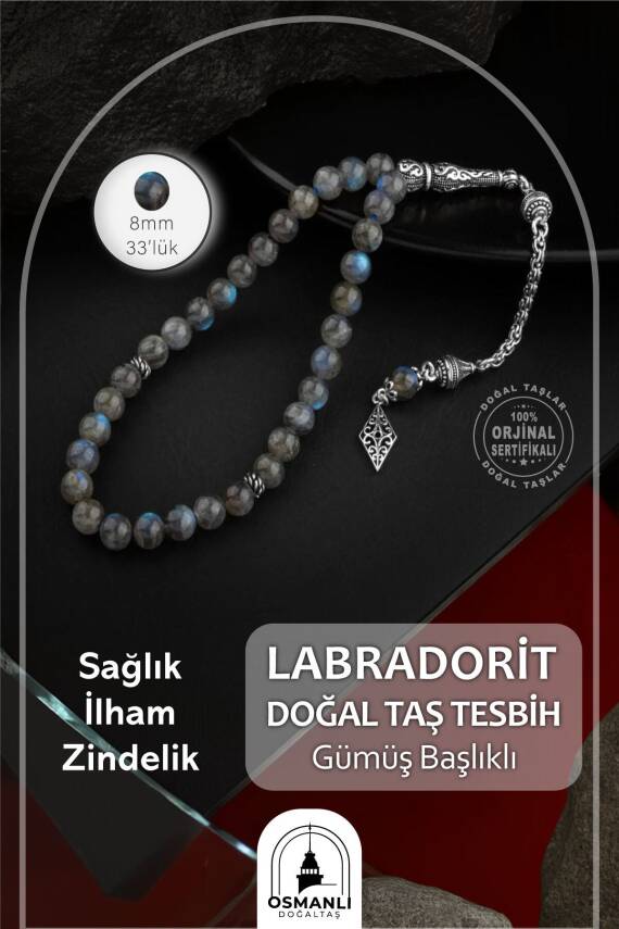Labradorit Doğal Taş 8mm Gümüş İmameli Tesbih - 1