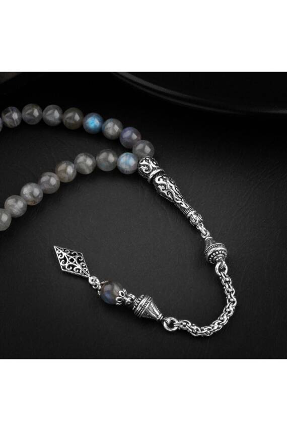 Labradorit Doğal Taş 8mm Gümüş İmameli Tesbih - 2