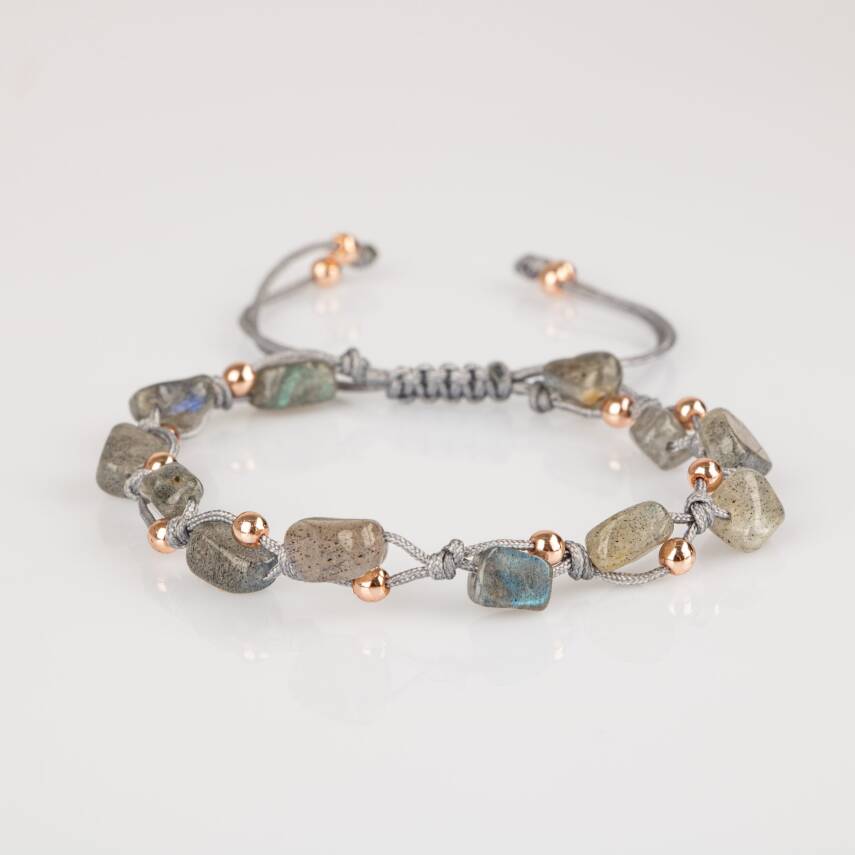 Labradorit Natürel Kesim Doğal Taş Makrome Bileklik - 5