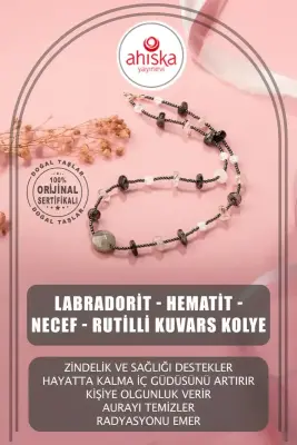 Labradorit-Necef-Rutilli Kuvars-Hematit Doğal Taş Kolye - 1