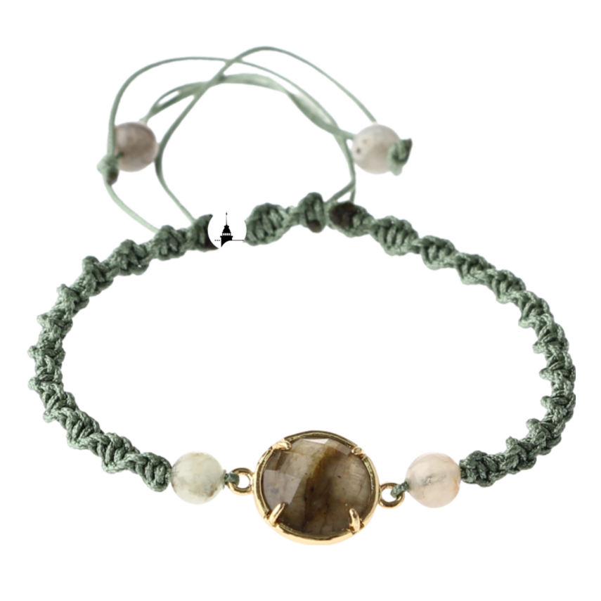 Labradorit-Prehnit Doğal Taş Makrome Örgü Bileklik - 1