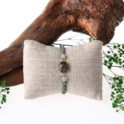 Labradorit-Prehnit Doğal Taş Makrome Örgü Bileklik - 2