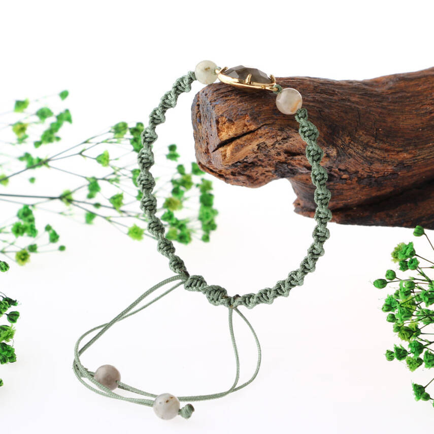 Labradorit-Prehnit Doğal Taş Makrome Örgü Bileklik - 3