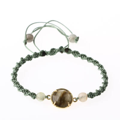 Labradorit-Prehnit Doğal Taş Makrome Örgü Bileklik - 4