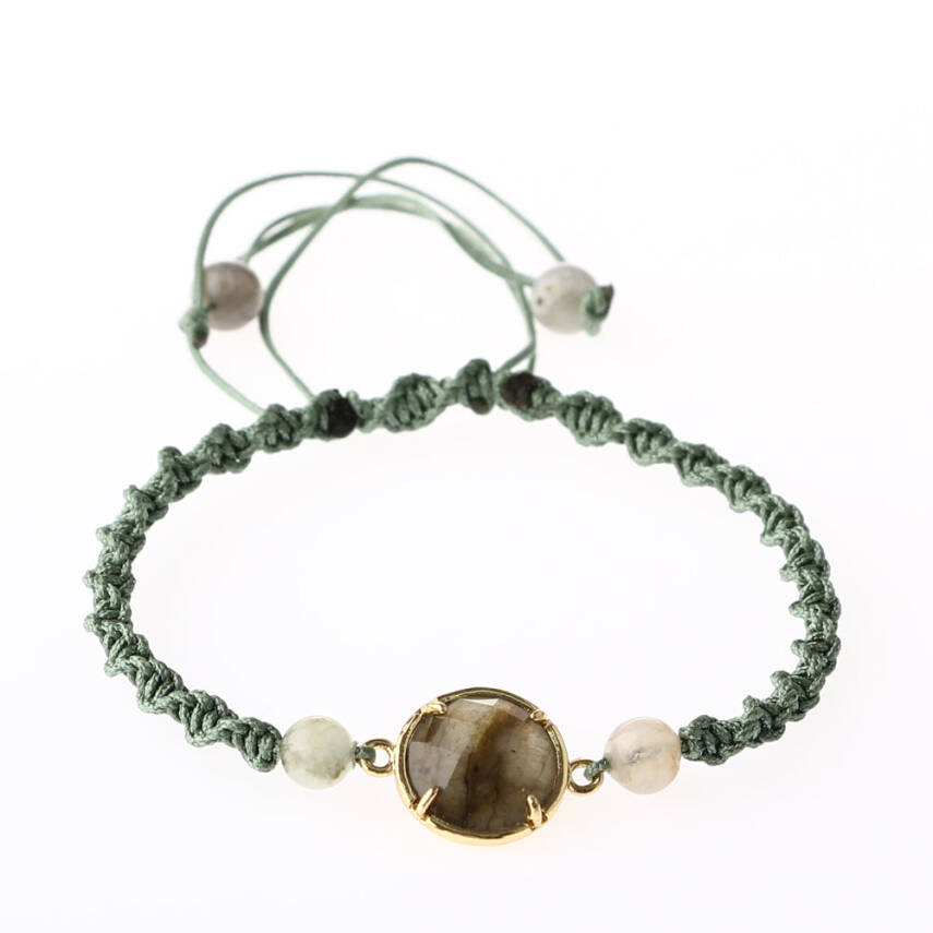 Labradorit-Prehnit Doğal Taş Makrome Örgü Bileklik - 4