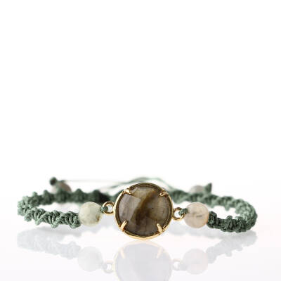Labradorit-Prehnit Doğal Taş Makrome Örgü Bileklik - 5