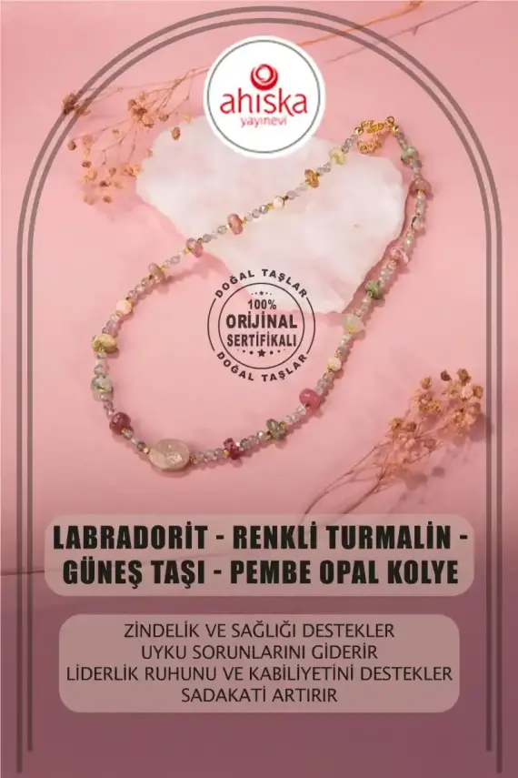 Labradorit-Renkli Turmalin-Güneş Taşı-Pembe Opal Doğal Taş Kolye - 1