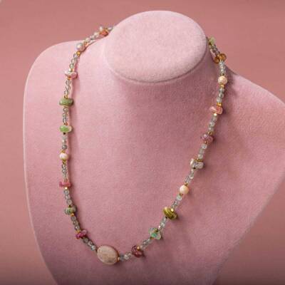 Labradorit-Renkli Turmalin-Güneş Taşı-Pembe Opal Doğal Taş Kolye - Doğal Taş (1)