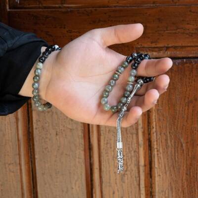 Labradorit-Siyah Göz Akik Doğal Taş Tesbih Bileklik Seti - 2