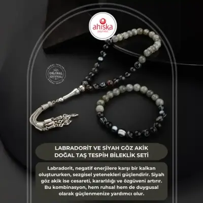 Labradorit-Siyah Göz Akik Doğal Taş Tesbih Bileklik Seti - Doğal Taş (1)