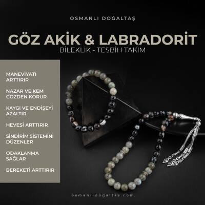 Labradorit-Siyah Göz Akik Doğal Taş Tesbih Bileklik Seti - Osmanlı Doğaltaş