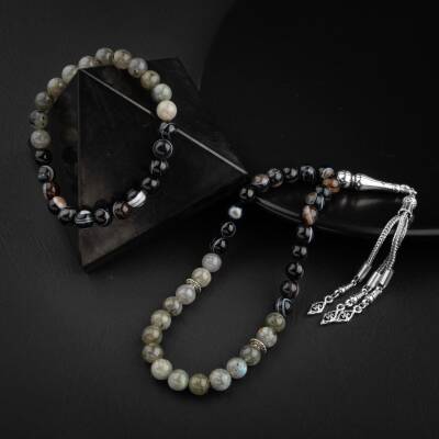 Labradorit-Siyah Göz Akik Doğal Taş Tesbih Bileklik Seti - 2